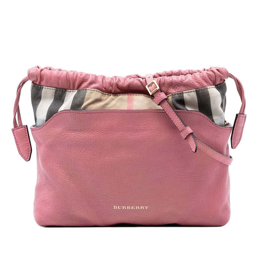 Burberry House Check Canvas and Calfskin Little Crush Crossbody Pink Leather Very good condition - Front View
