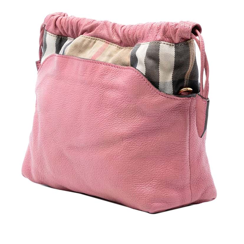 Burberry House Check Canvas and Calfskin Little Crush Crossbody Pink Leather Very good condition - Back View