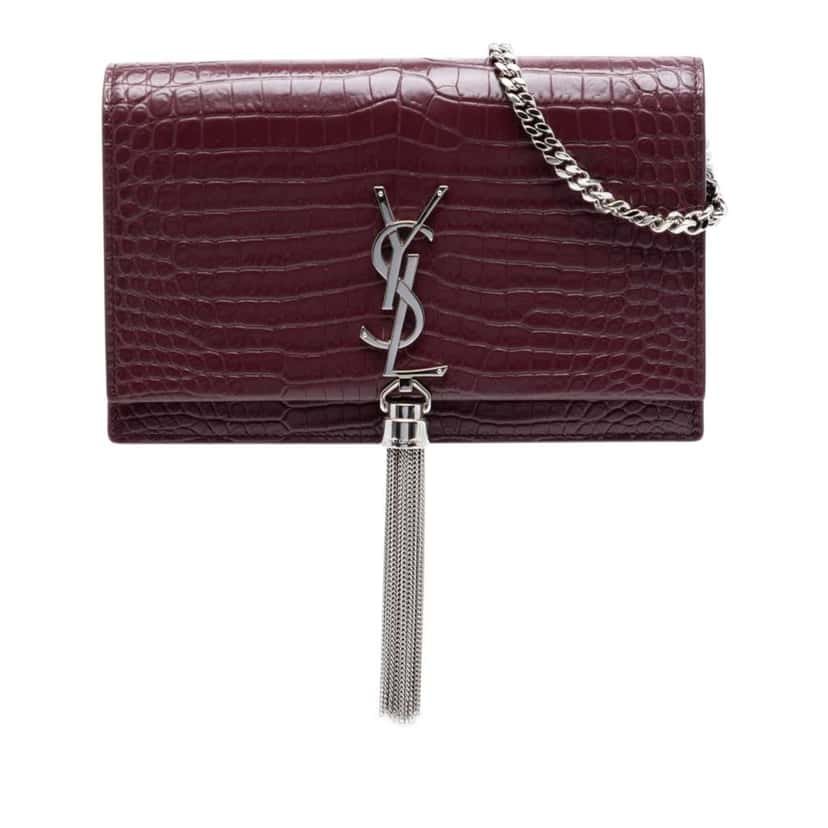 Saint Laurent Croc Embossed Leather Monogram Kate Tassel Wallet on Chain Red Leather Very good condition - Front View