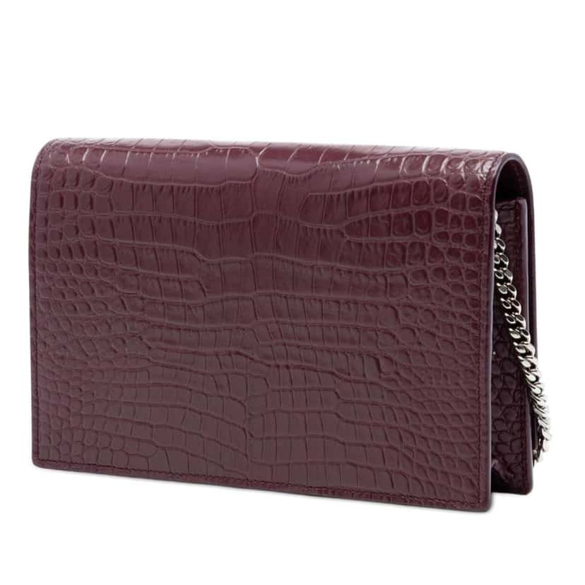 Saint Laurent Croc Embossed Leather Monogram Kate Tassel Wallet on Chain Red Leather Very good condition - Back View