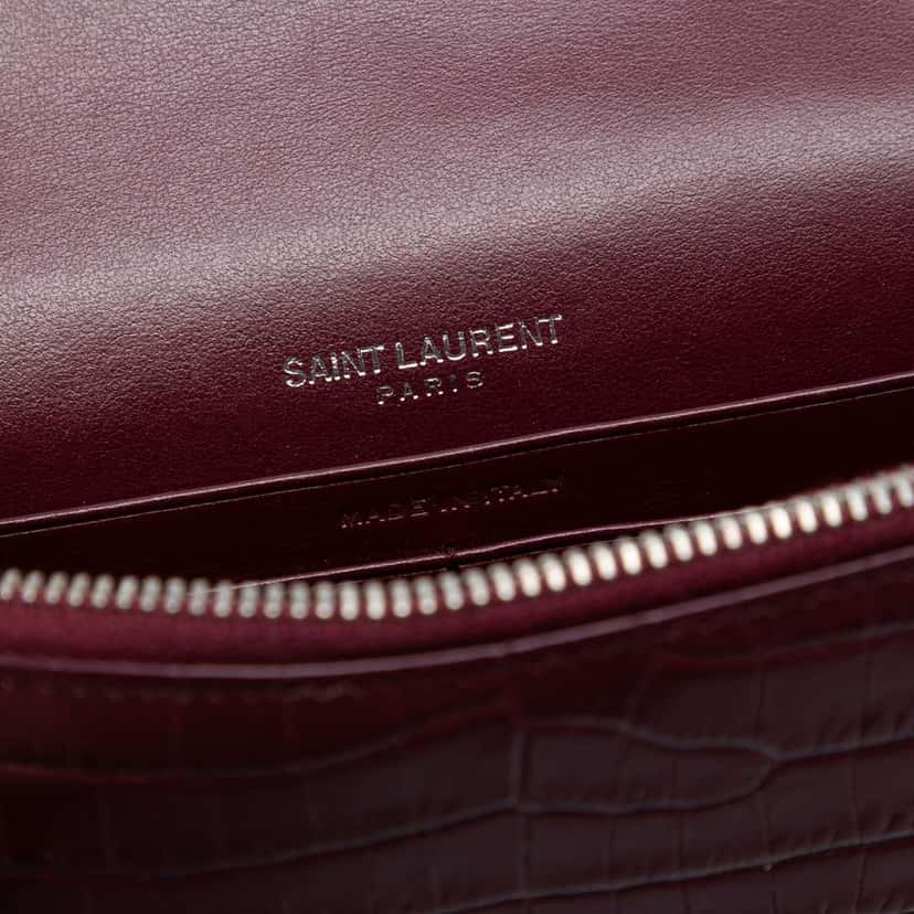 Saint Laurent Croc Embossed Leather Monogram Kate Tassel Wallet on Chain Red Leather Very good condition - Box View