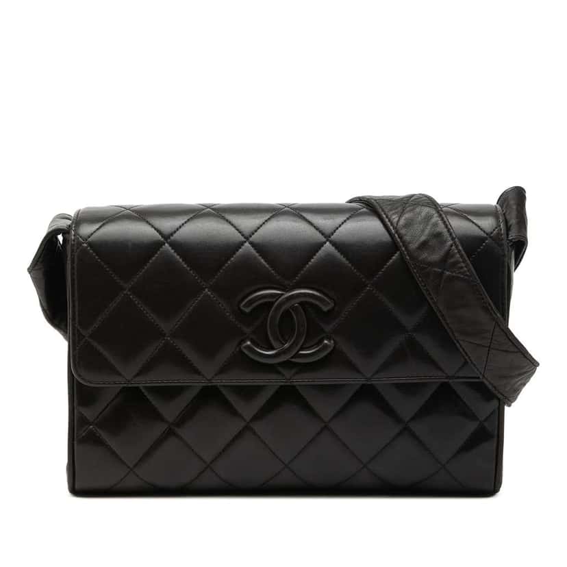 Chanel CC Quilted Lambskin Flap Crossbody Black Leather Very good condition - Front View
