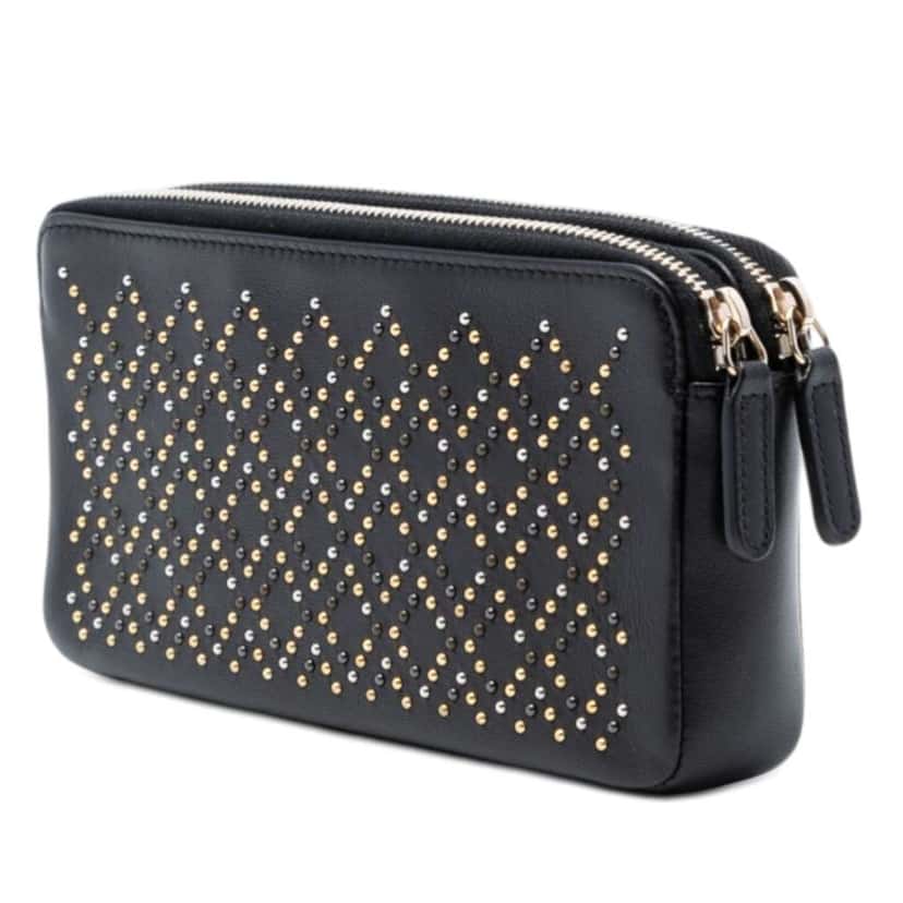 Chanel CC Studded Lambskin Double Zip Clutch with Chain Black Leather Very good condition - Back View