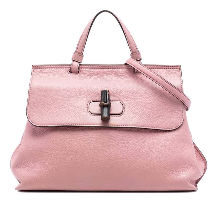 Gucci Medium Leather Bamboo Daily Satchel Pink Leather Very good condition - Front View