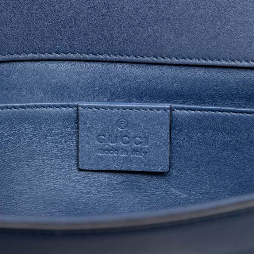 Gucci Calfskin Crystals Broadway Clutch Blue Leather Very good condition - Box View
