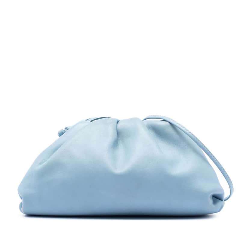 Bottega Veneta Lambskin The Mini Pouch Crossbody Blue Leather Very good condition - Front View