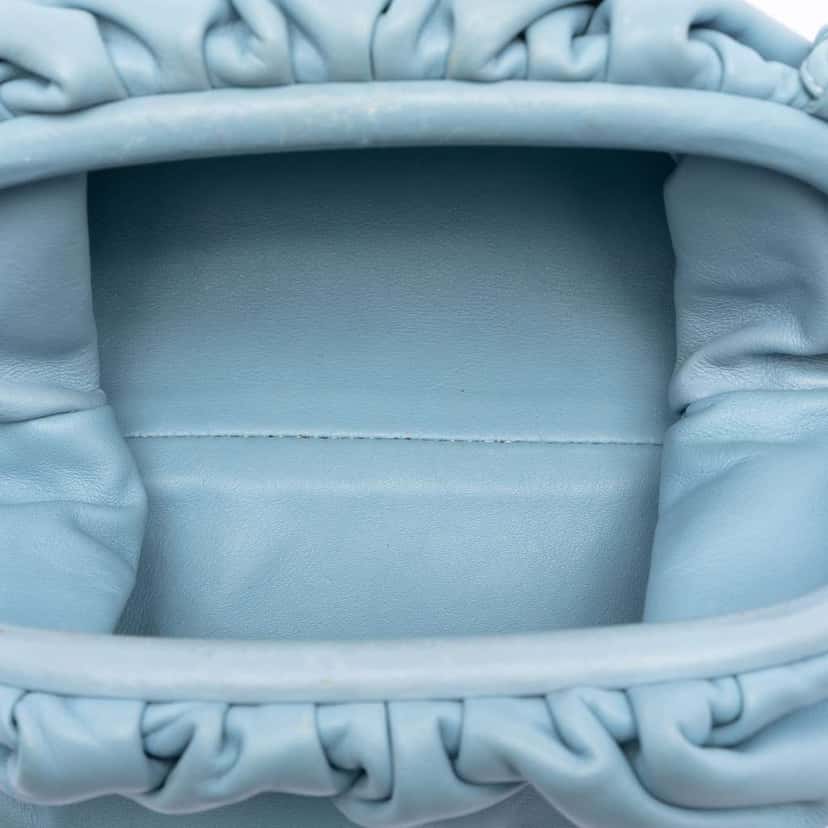 Bottega Veneta Lambskin The Mini Pouch Crossbody Blue Leather Very good condition - Model View