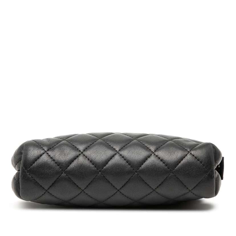 Chanel CC Quilted Lambskin Zip Pouch Black Leather Very good condition - Inside View