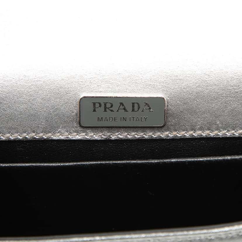 Prada Saffiano Trimmed Metallic Vitello Cahier Bag Silver Leather Very good condition - Box View