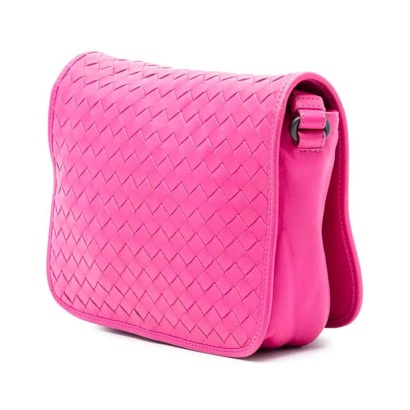 Bottega Veneta Nappa Intrecciato Flap Crossbody Pink Leather Very good condition - Back View