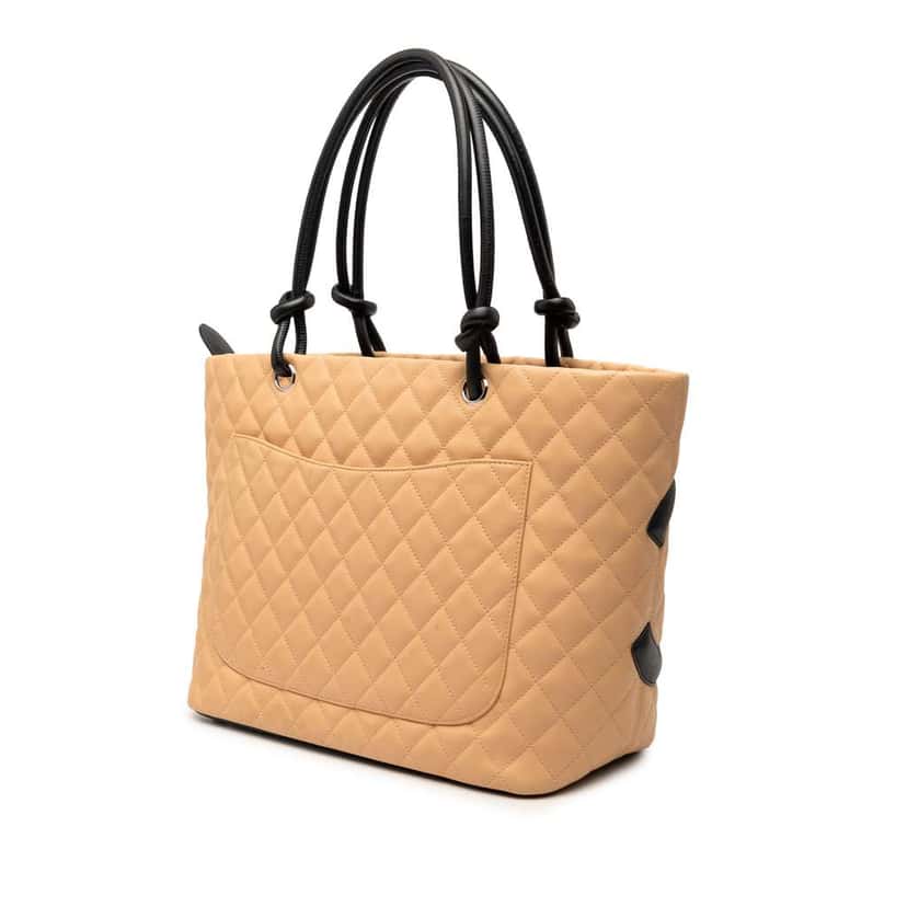 Chanel Large Quilted Lambskin Cambon Ligne Tote Beige Leather Very good condition - Back View