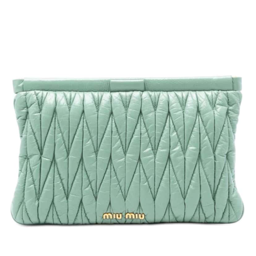 Miu Miu Matelasse Nappa Frame Clutch Green Leather Very good condition - Front View