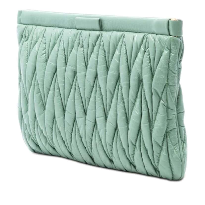 Miu Miu Matelasse Nappa Frame Clutch Green Leather Very good condition - Back View