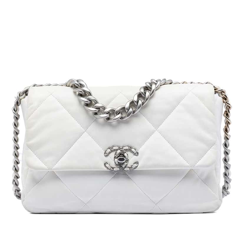 Chanel Large Lambskin 19 Flap White Leather Very good condition - Front View