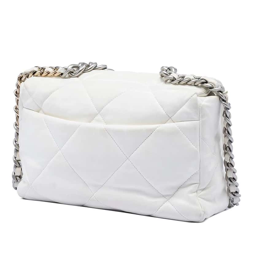 Chanel Large Lambskin 19 Flap White Leather Very good condition - Back View