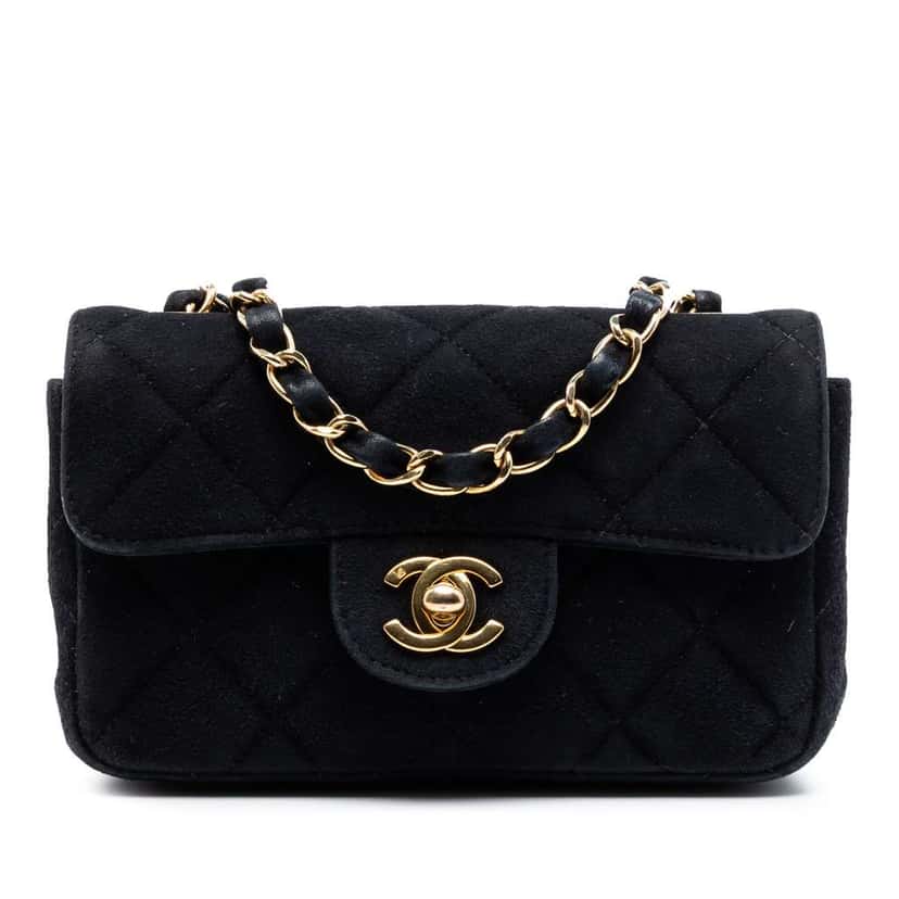 Chanel Extra Mini Rectangular Classic Suede Single Flap Black Leather Very good condition - Front View
