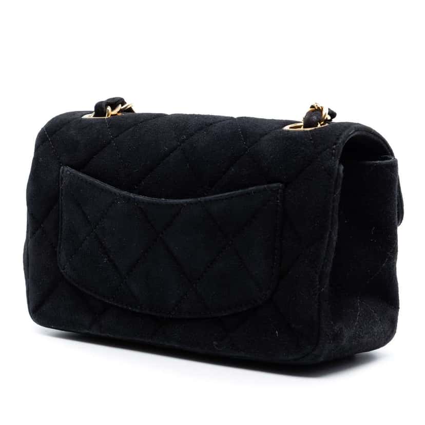 Chanel Extra Mini Rectangular Classic Suede Single Flap Black Leather Very good condition - Back View