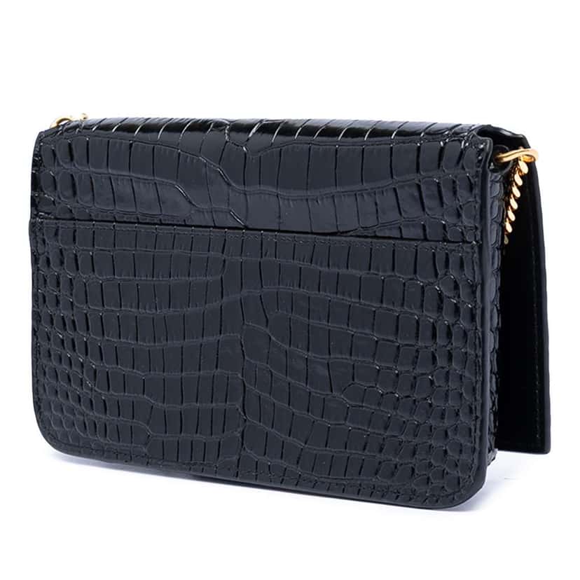 Saint Laurent Croc Embossed Leather Cassandre Phone Holder Black Leather Very good condition - Back View