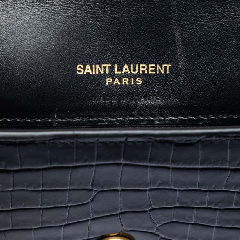 Saint Laurent Croc Embossed Leather Cassandre Phone Holder Black Leather Very good condition - Box View