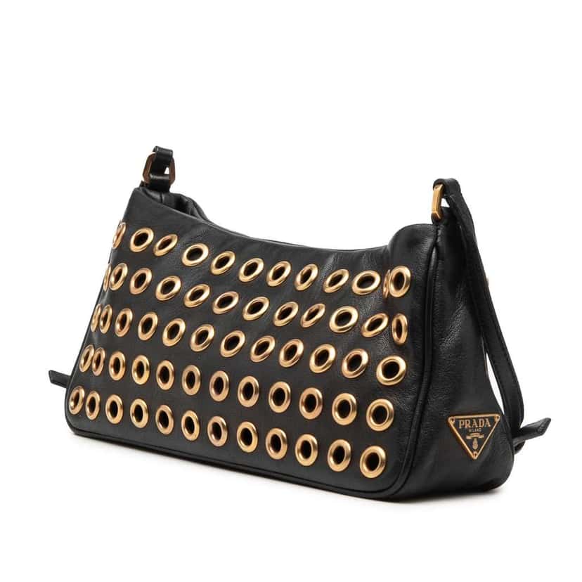 Prada Grommet Leather Shoulder Bag Black Leather Very good condition - Back View