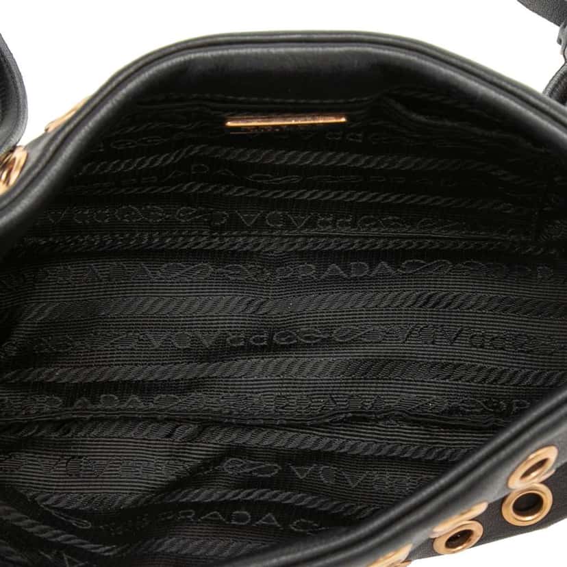 Prada Grommet Leather Shoulder Bag Black Leather Very good condition - Model View