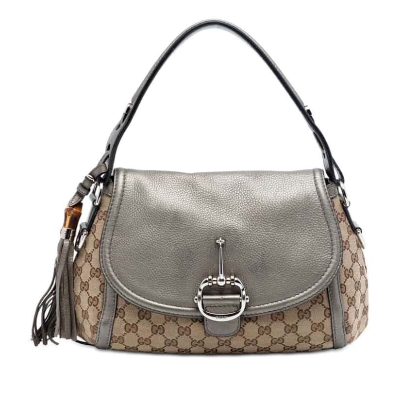 Gucci Medium GG Canvas Techno Horsebit Satchel Beige Canvas Very good condition - Front View