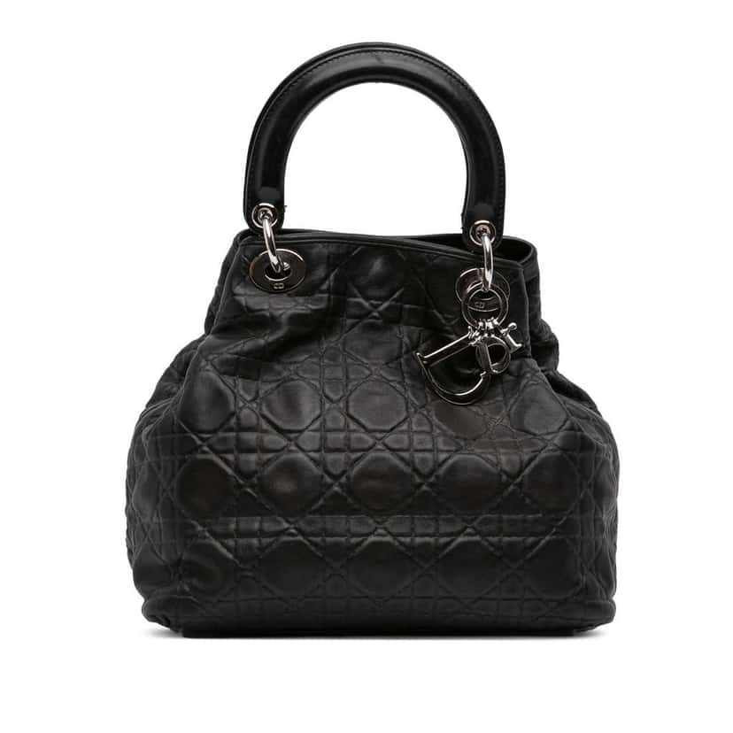 Dior Lambskin Cannage Soft Lady Dior Black Leather Very good condition - Front View