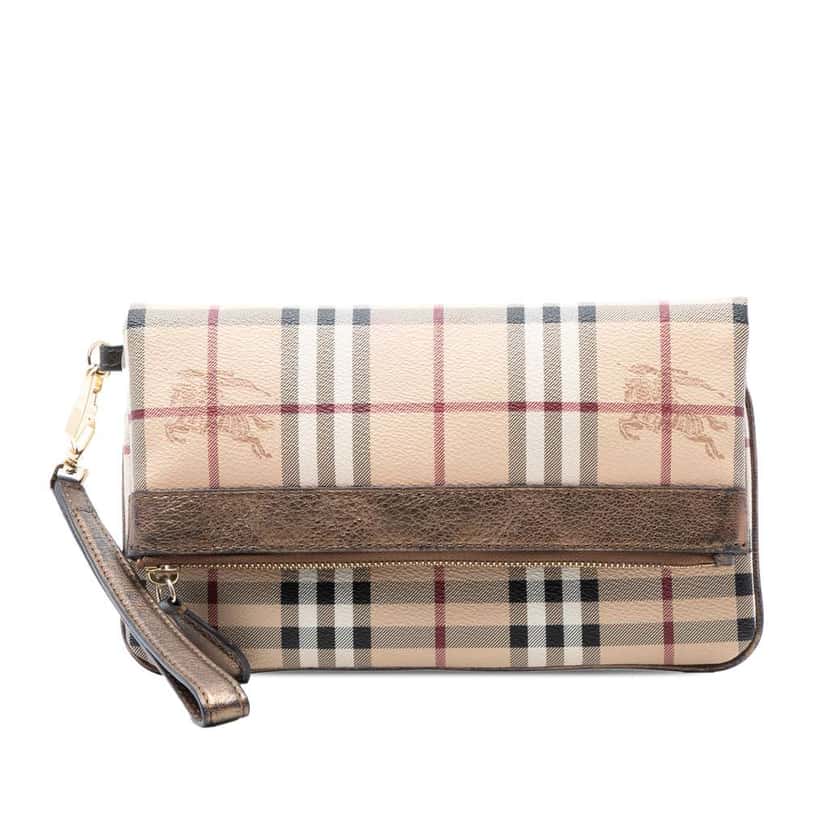 Burberry Haymarket Check Coated Canvas Adeline Fold Over Wristlet Clutch Beige Canvas Very good condition - Front View