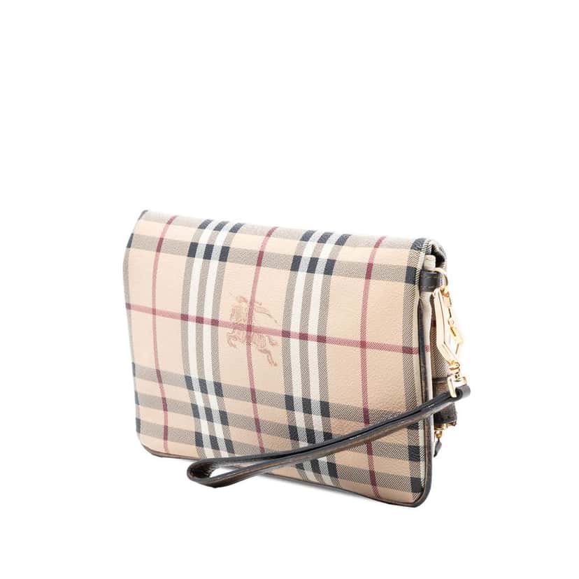 Burberry Haymarket Check Coated Canvas Adeline Fold Over Wristlet Clutch Beige Canvas Very good condition - Back View