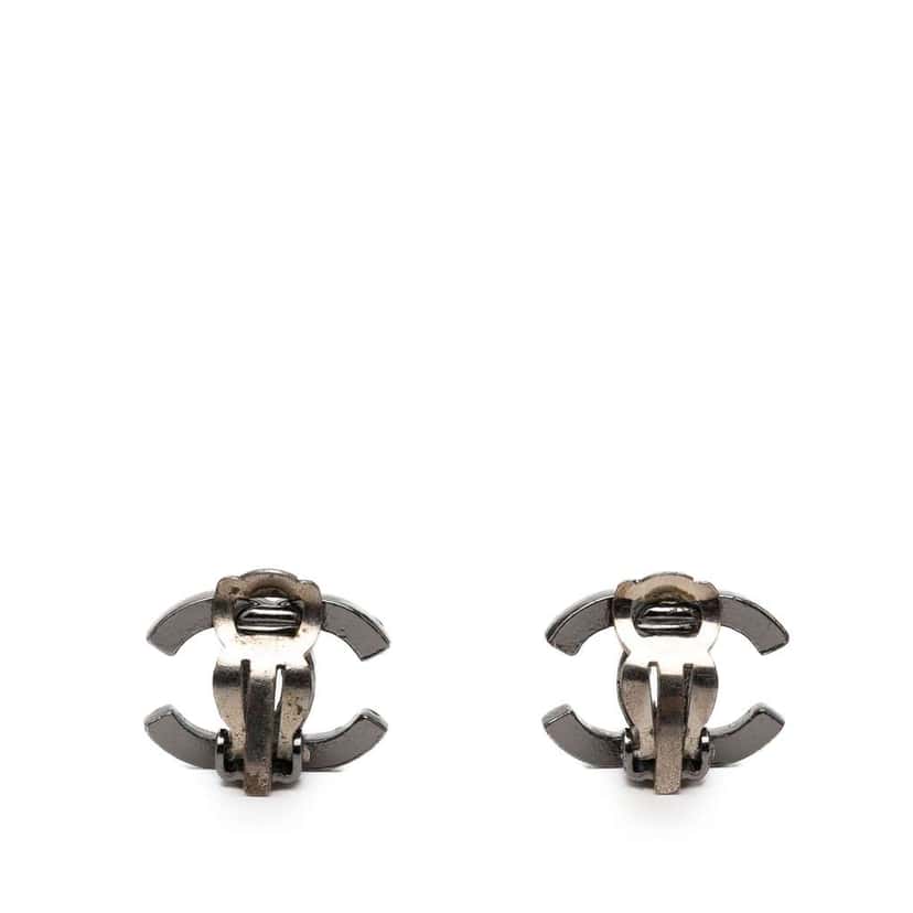 Chanel CC Brass Strass Lacquered Clip On Earrings Black Brass Very good condition - Back View