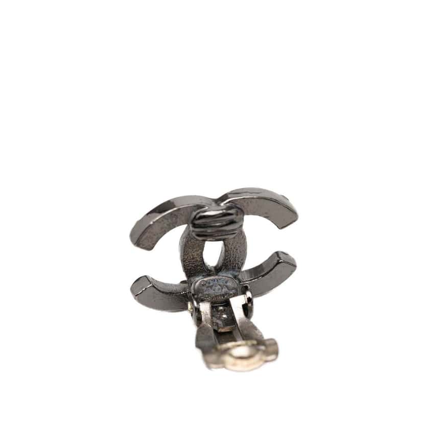 Chanel CC Brass Strass Lacquered Clip On Earrings Black Brass Very good condition - Inside View