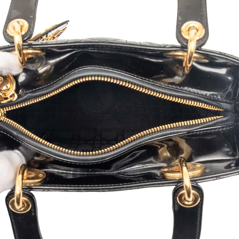 Dior Medium Patent Cannage Lady Dior Black Leather Very good condition - Model View