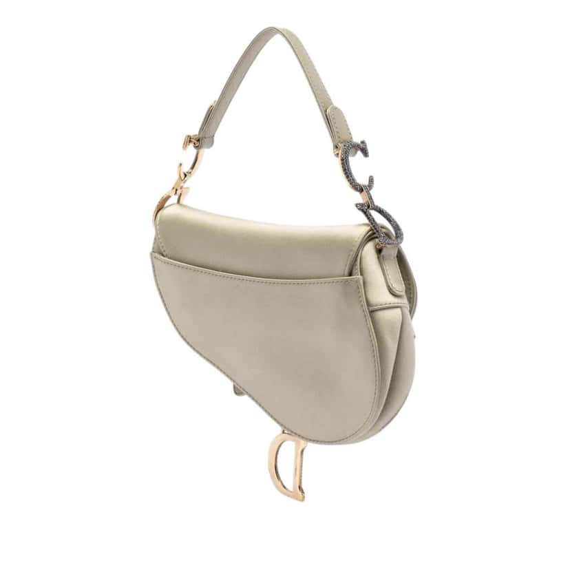 Dior Mini Satin Crystal Embellished Saddle Bag Gold Satin Very good condition - Back View