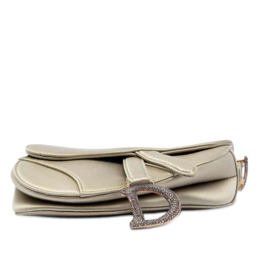 Dior Mini Satin Crystal Embellished Saddle Bag Gold Satin Very good condition - Inside View