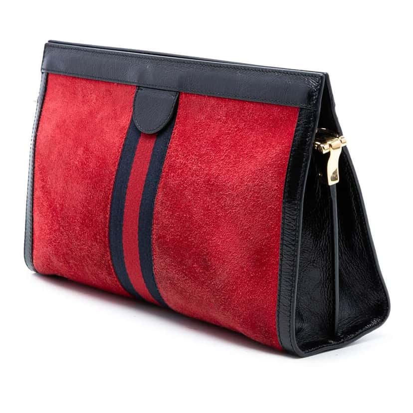 Gucci Medium Suede Web Ophidia Chain Shoulder Bag Red Leather Very good condition - Back View