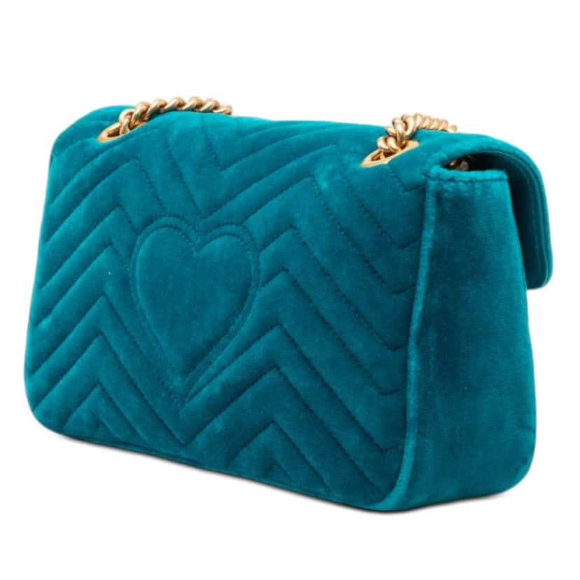 Gucci Medium GG Marmont Matelasse Velvet Embellished Shoulder Bag Blue Velvet Very good condition - Back View