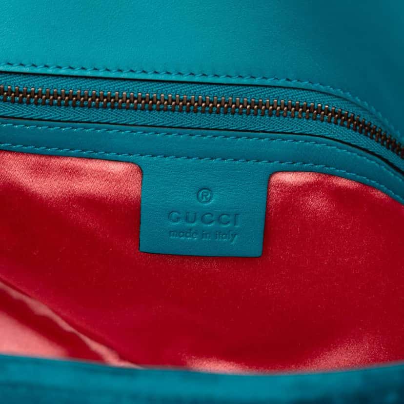 Gucci Medium GG Marmont Matelasse Velvet Embellished Shoulder Bag Blue Velvet Very good condition - Box View