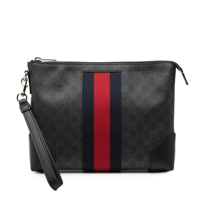 Gucci GG Supreme Web Clutch Black Canvas Very good condition - Front View
