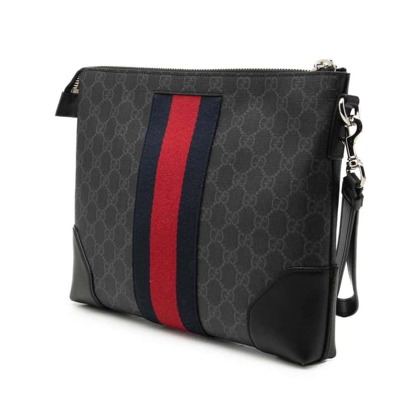 Gucci GG Supreme Web Clutch Black Canvas Very good condition - Back View