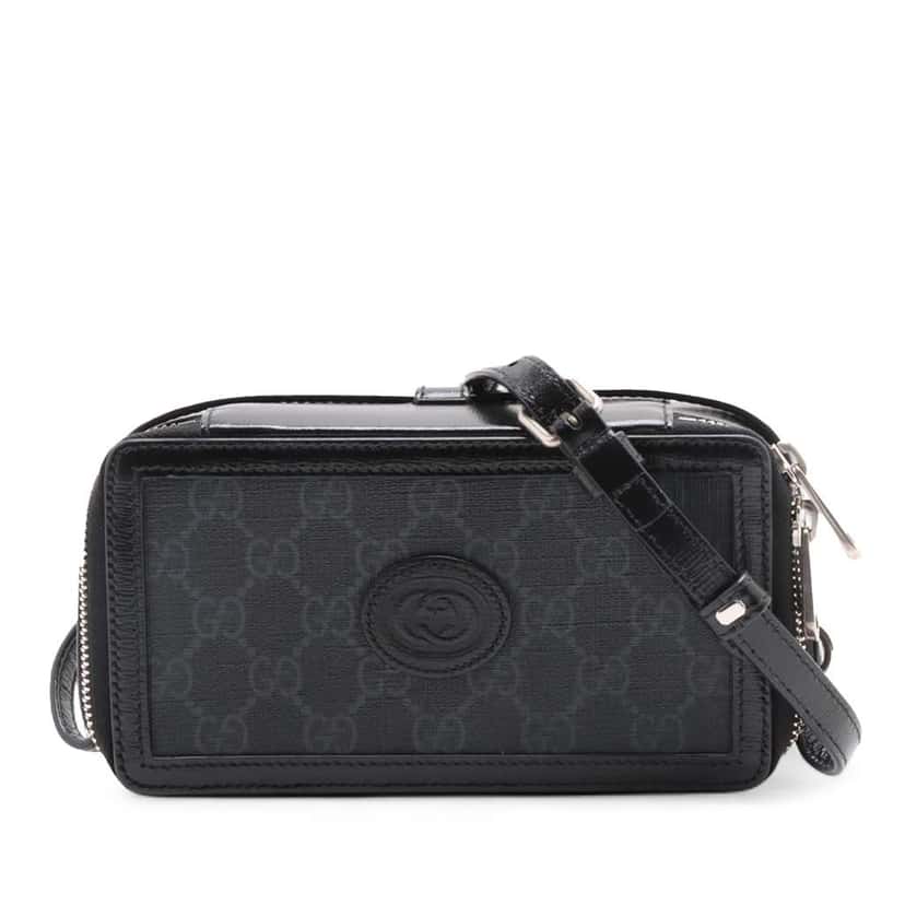 Gucci GG Supreme Interlocking G Crossbody Black Canvas Very good condition - Front View