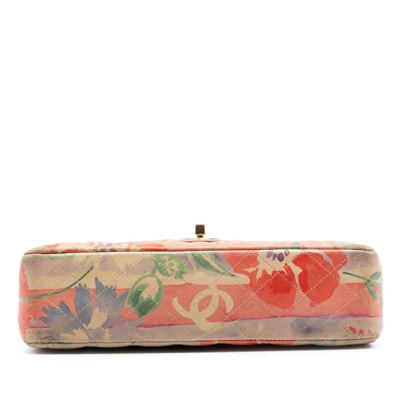 Chanel Medium Classic Lambskin Floral Double Flap Beige Leather Very good condition - Inside View