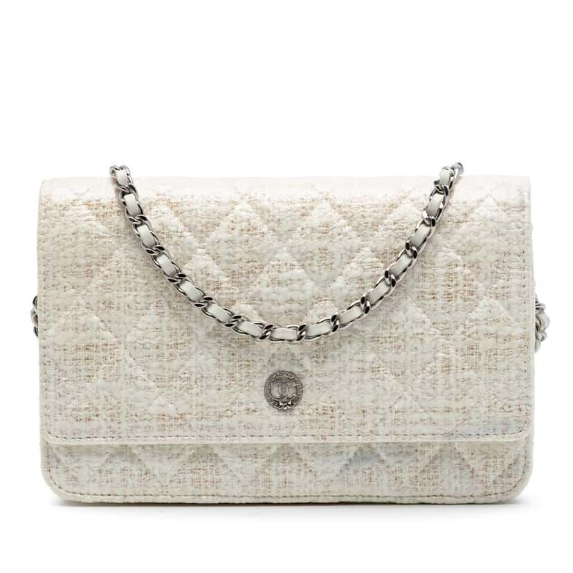 Chanel CC Coated Tweed Wallet On Chain Brown Canvas Very good condition - Front View