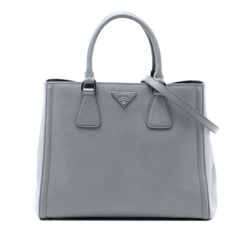 Prada Medium Bicolor Saffiano Lux Galleria Satchel Grey Leather Very good condition - Front View