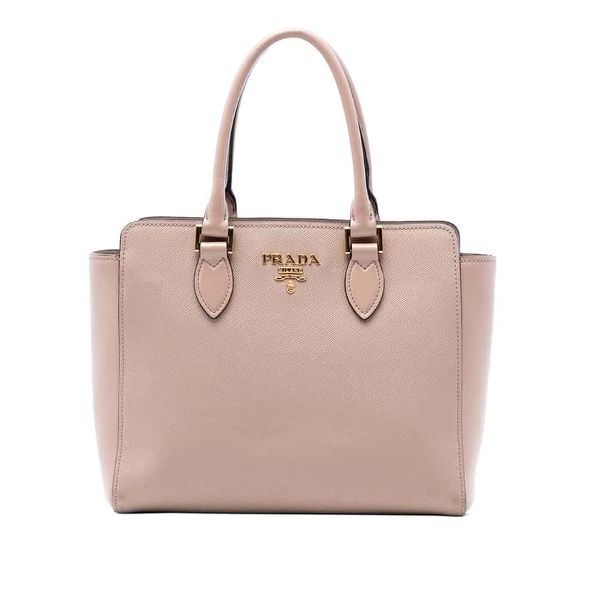 Prada Soft Calf Trimmed Saffiano Lux Open Convertible Tote Brown Leather Very good condition - Front View