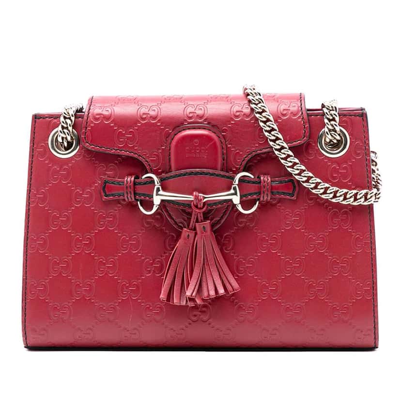 Gucci Small Guccissima Emily Shoulder Bag Red Leather Very good condition - Front View