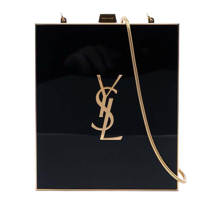Saint Laurent Acrylic Tuxedo Box Clutch on Chain Black Very good condition - Front View