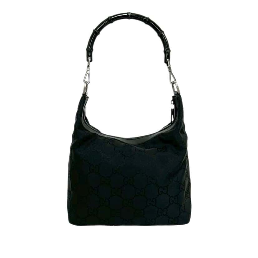 Gucci GG Nylon Bamboo Shoulder Bag Black Very good condition - Front View