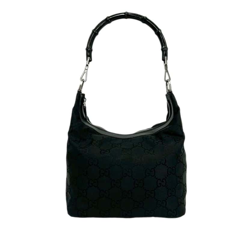 Gucci GG Nylon Bamboo Shoulder Bag Black Very good condition - Back View