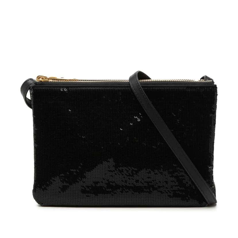 Celine Small Sequin Trio Crossbody Black Polyester Very good condition - Front View
