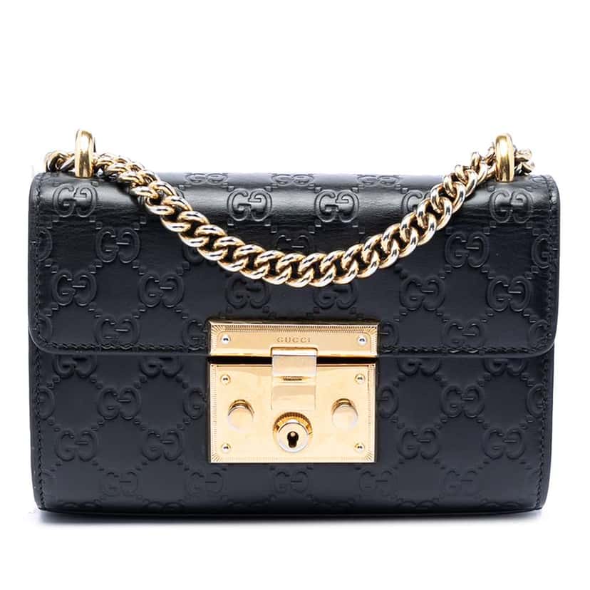 Gucci Small Guccissima Padlock Crossbody Black Leather Very good condition - Front View